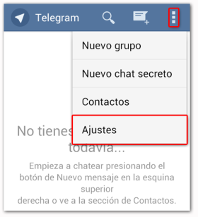 Telegram Acceso a Ajustes